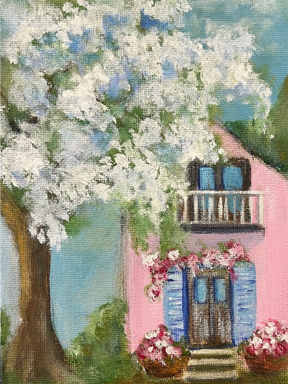 Original handpainted cottage House, wall decor painting art